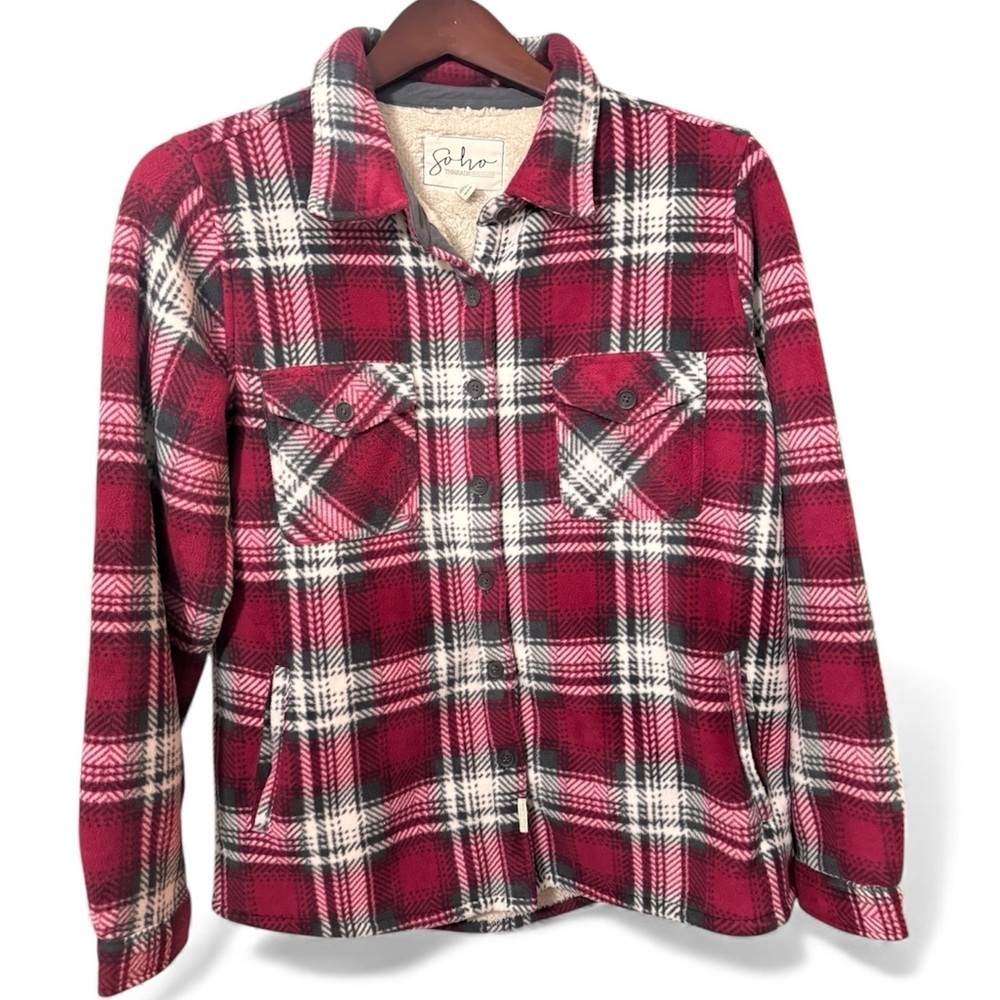 Soho Sherpa Lined Plaid Flannel Jacket Shacket Red Black Women’s Medium